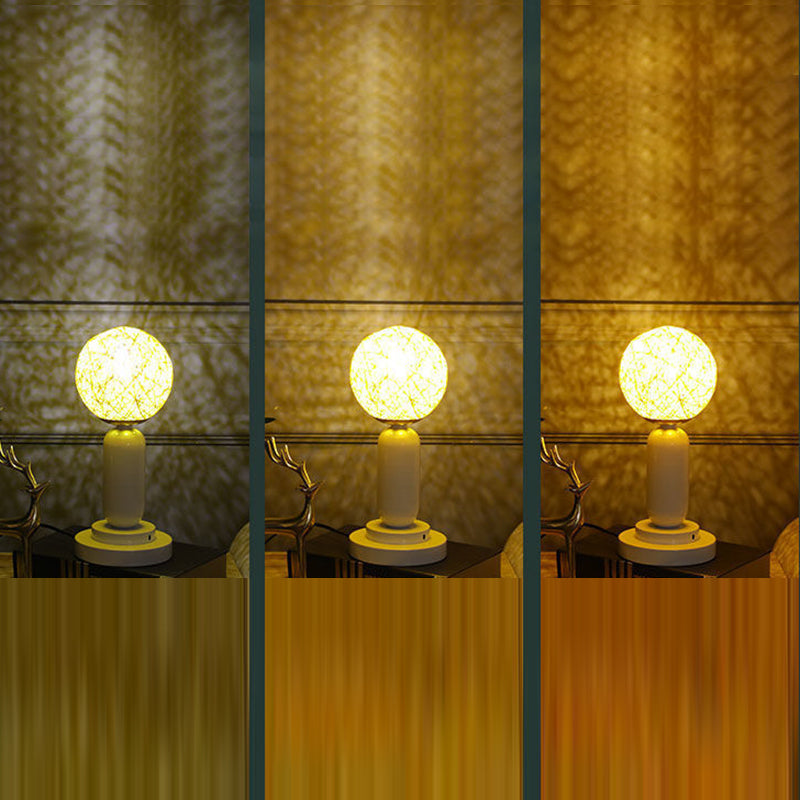 Iron Glass Rattan Ball Table Lamp