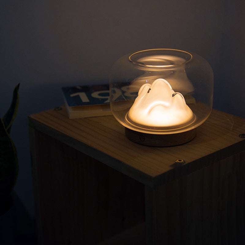 Rechargeable Glass Beech Wood Table Lamp