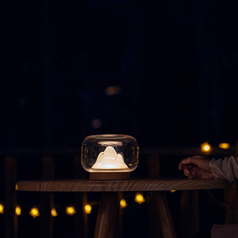 Rechargeable Glass Beech Wood Table Lamp
