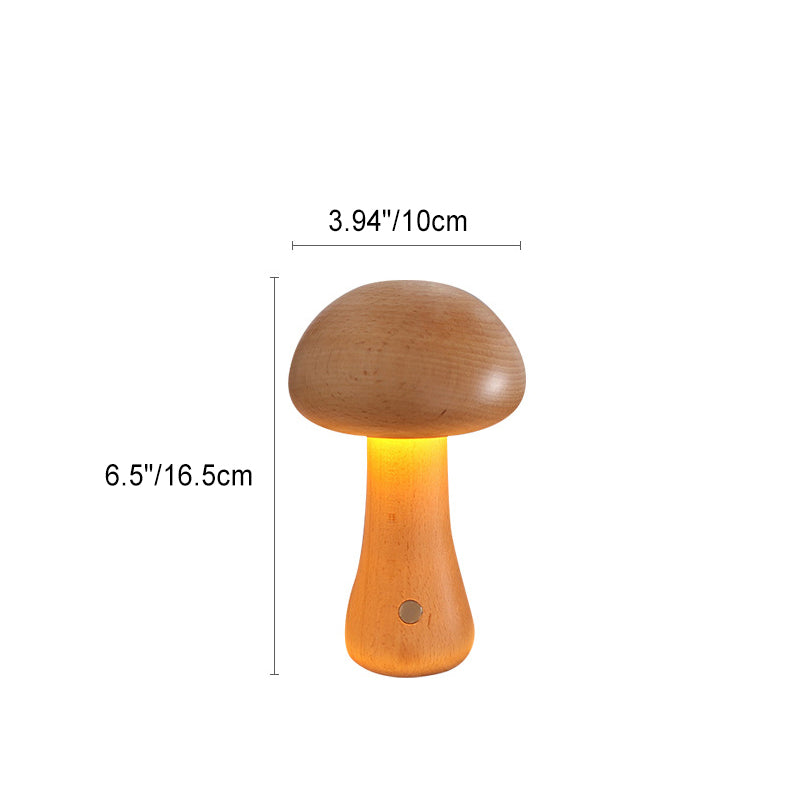 Rechargeable Solid Wood Mushroom Table Lamp