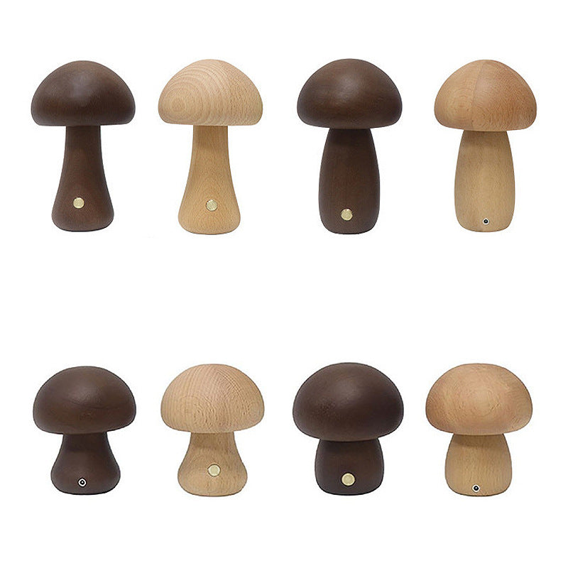 Rechargeable Solid Wood Mushroom Table Lamp