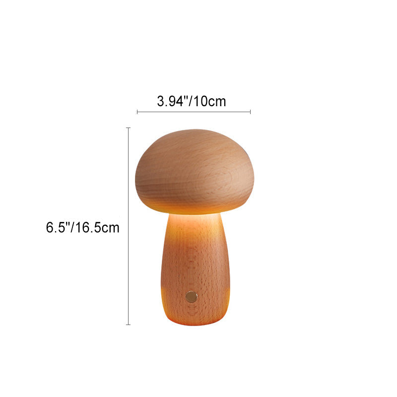 Rechargeable Solid Wood Mushroom Table Lamp