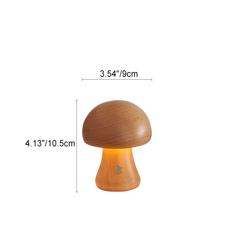Rechargeable Solid Wood Mushroom Table Lamp