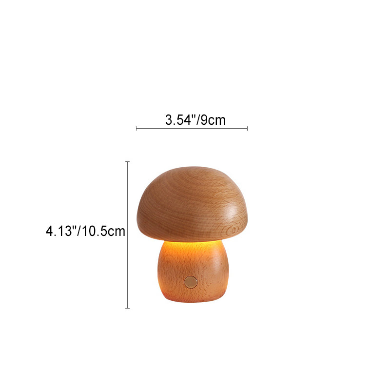 Rechargeable Solid Wood Mushroom Table Lamp