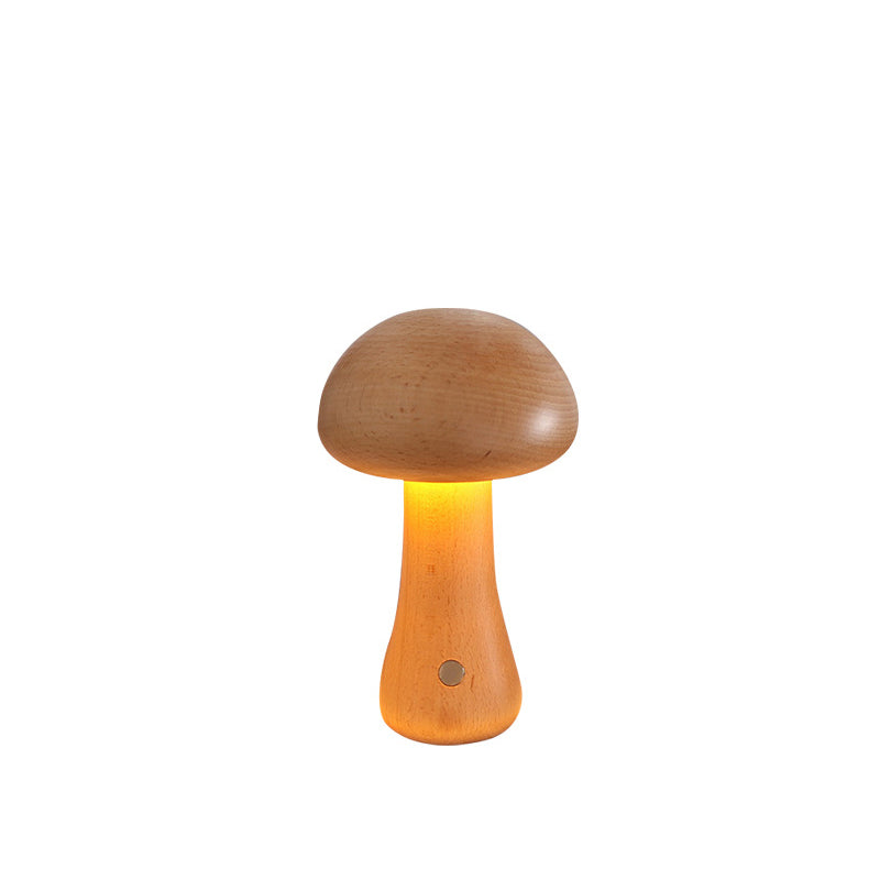 Rechargeable Solid Wood Mushroom Table Lamp