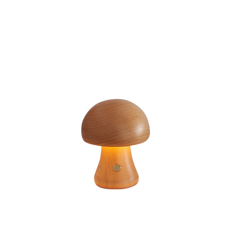 Rechargeable Solid Wood Mushroom Table Lamp