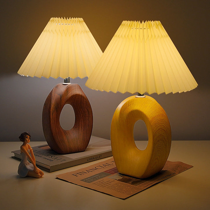Fabric Ceramic Conic Pleated Table Lamp