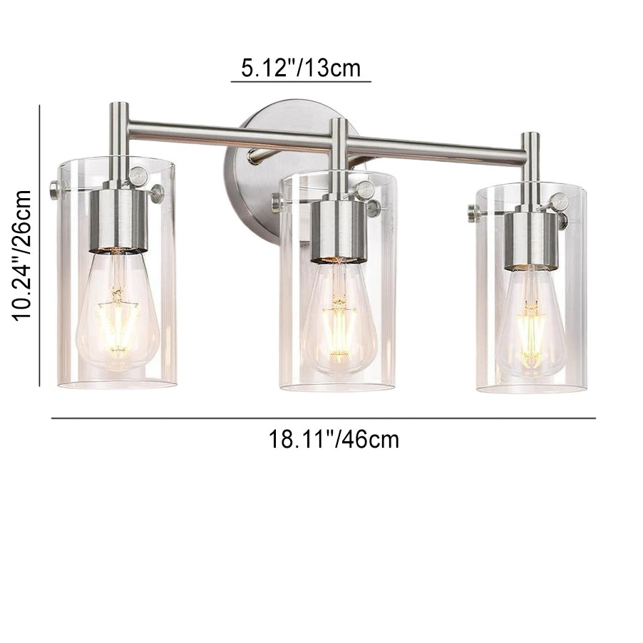 Metal Glass Cylinder Vanity 3-Light Wall Lamp