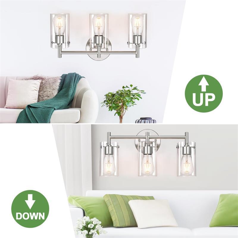 Metal Glass Cylinder Vanity 3-Light Wall Lamp