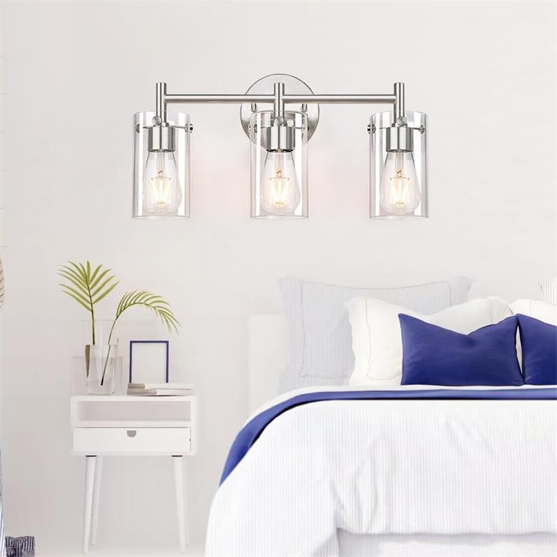 Metal Glass Cylinder Vanity 3-Light Wall Lamp