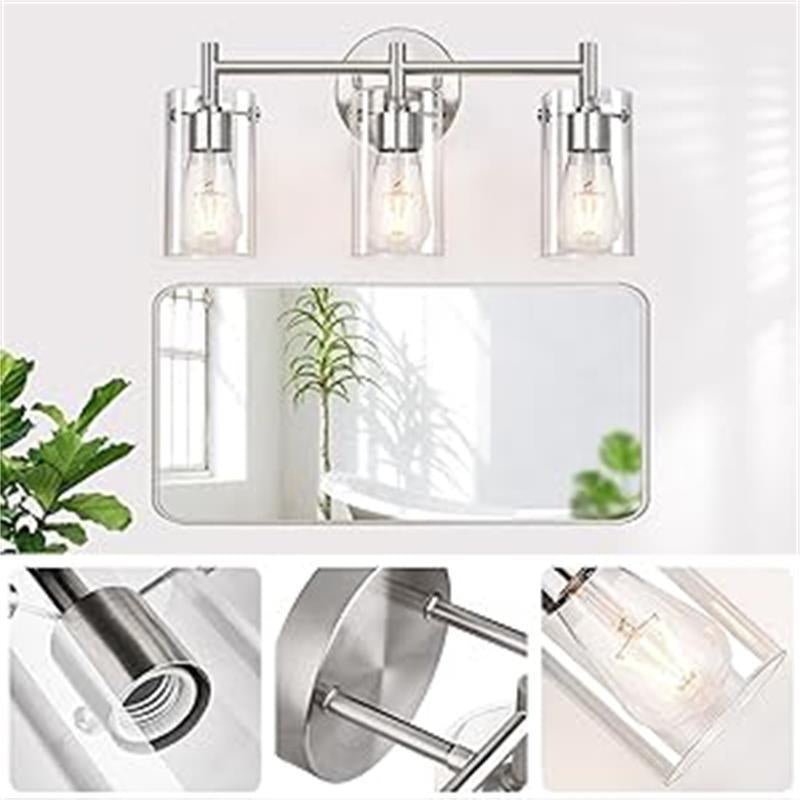 Metal Glass Cylinder Vanity 3-Light Wall Lamp