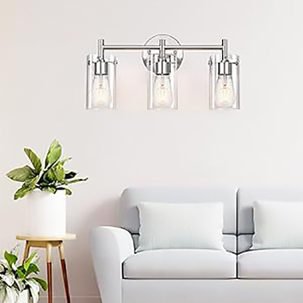 Metal Glass Cylinder Vanity 3-Light Wall Lamp