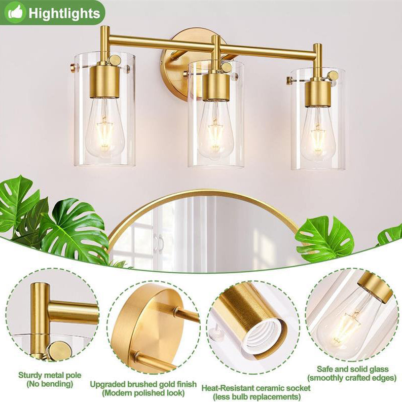 Metal Glass Cylinder Vanity 3-Light Wall Lamp