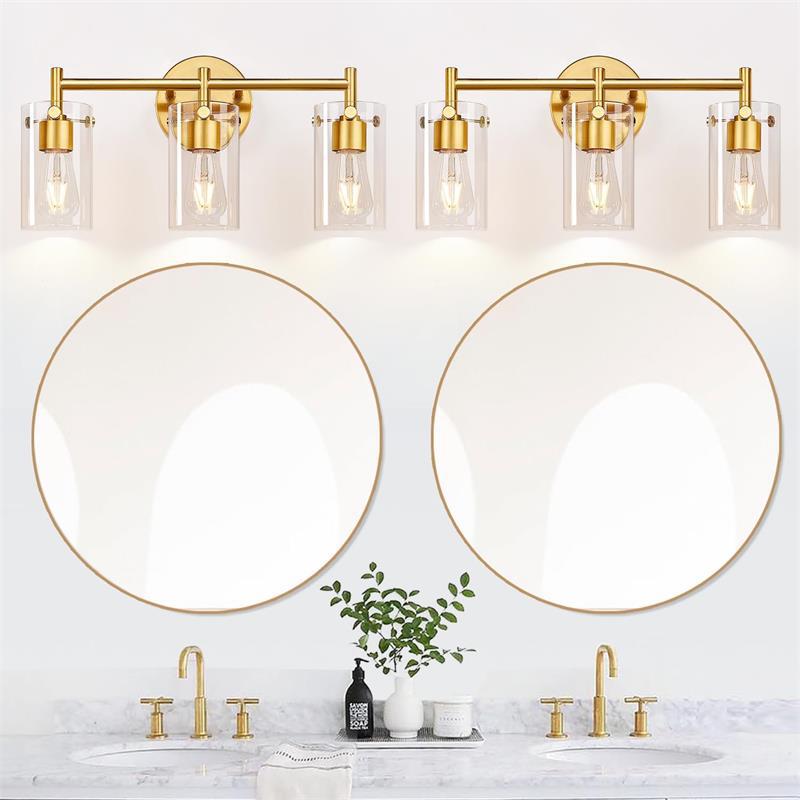 Metal Glass Cylinder Vanity 3-Light Wall Lamp