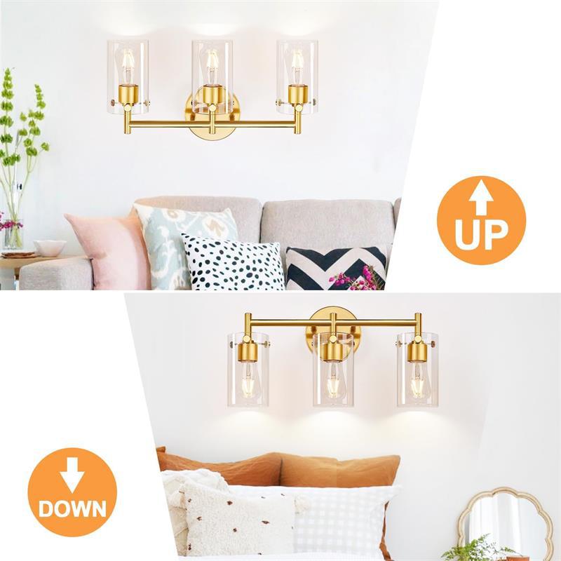 Metal Glass Cylinder Vanity 3-Light Wall Lamp