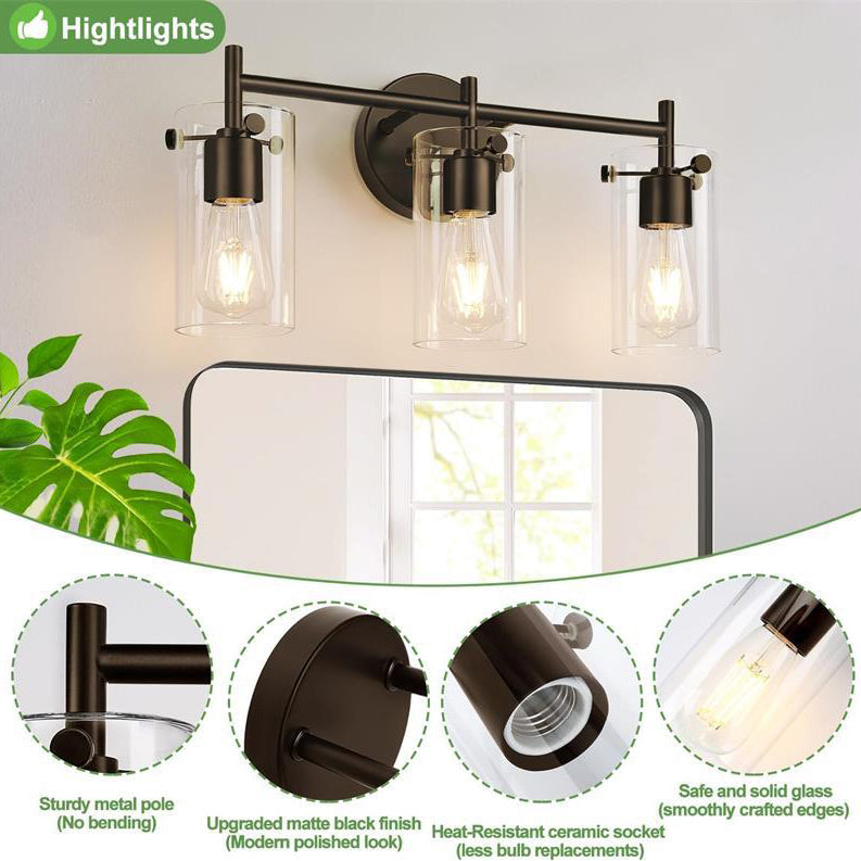 Metal Glass Cylinder Vanity 3-Light Wall Lamp