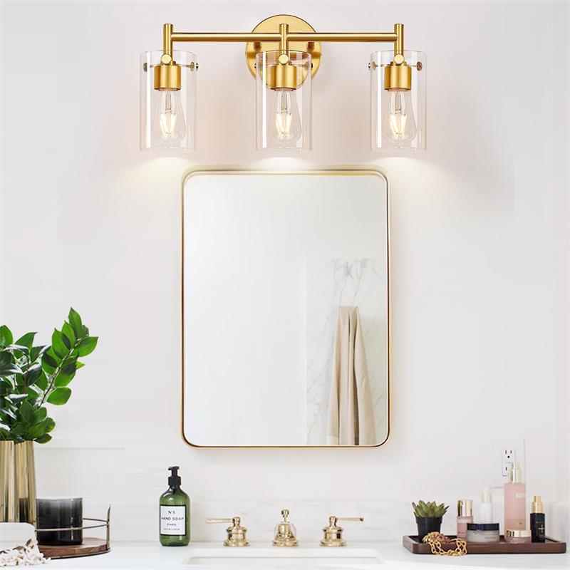 Metal Glass Cylinder Vanity 3-Light Wall Lamp