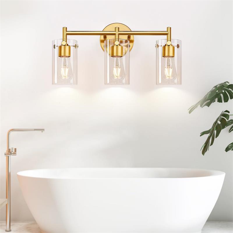 Metal Glass Cylinder Vanity 3-Light Wall Lamp