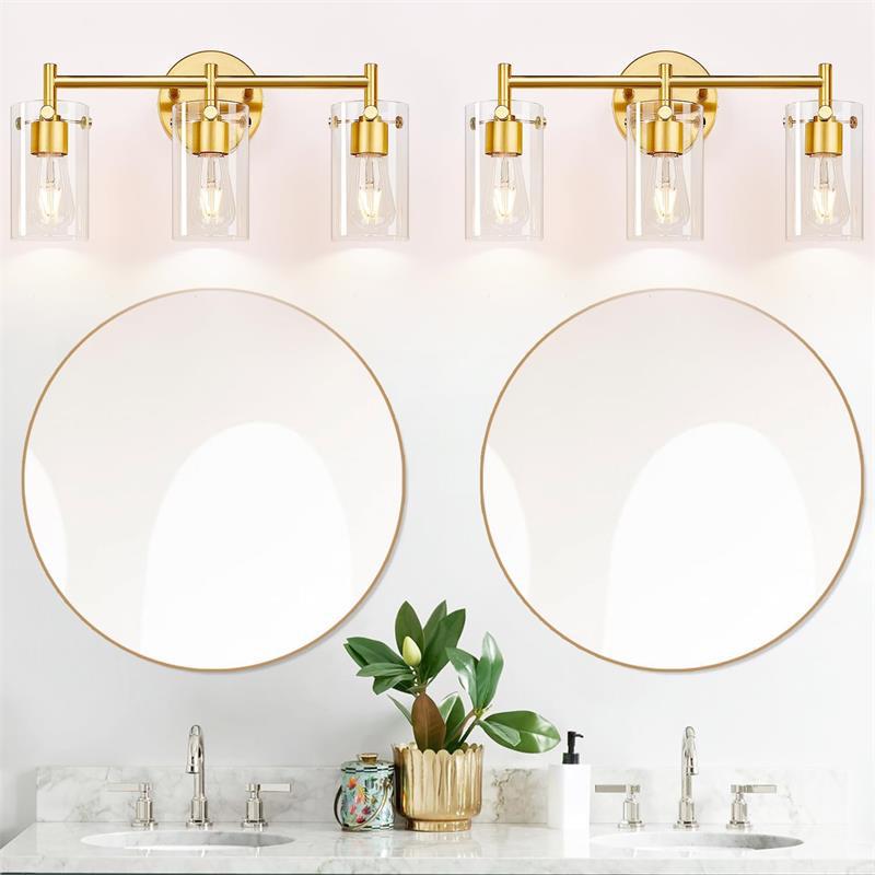 Metal Glass Cylinder Vanity 3-Light Wall Lamp