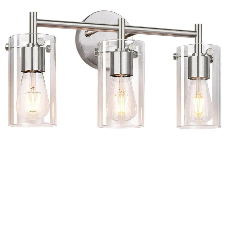 Metal Glass Cylinder Vanity 3-Light Wall Lamp