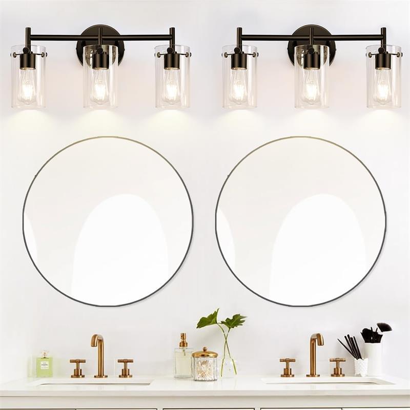 Metal Glass Cylinder Vanity 3-Light Wall Lamp