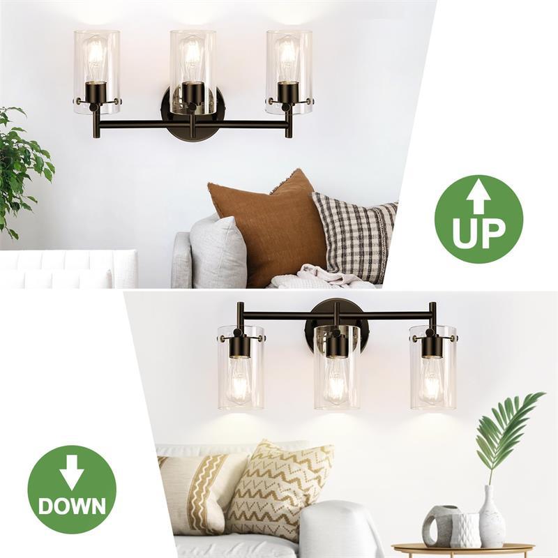 Metal Glass Cylinder Vanity 3-Light Wall Lamp