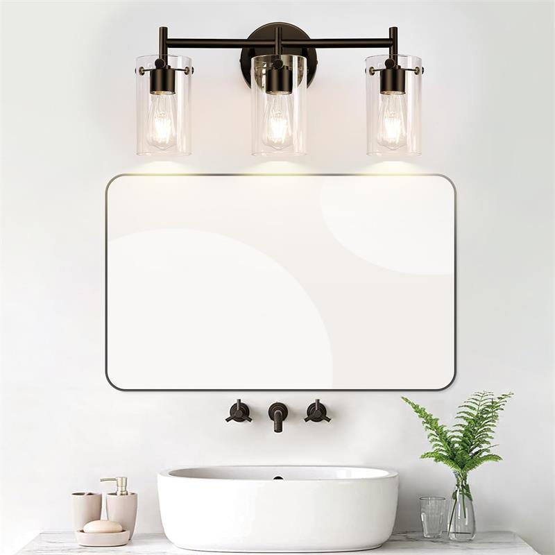 Metal Glass Cylinder Vanity 3-Light Wall Lamp