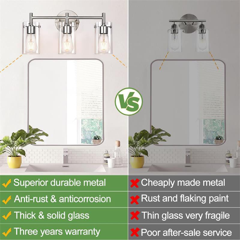Metal Glass Cylinder Vanity 3-Light Wall Lamp
