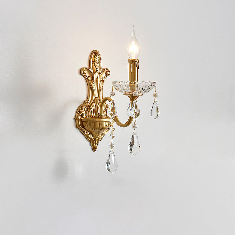 Brass Crystal Glass Candlestick Wall Lamp