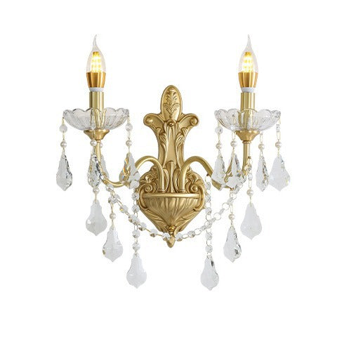Brass Crystal Glass Candlestick Wall Lamp