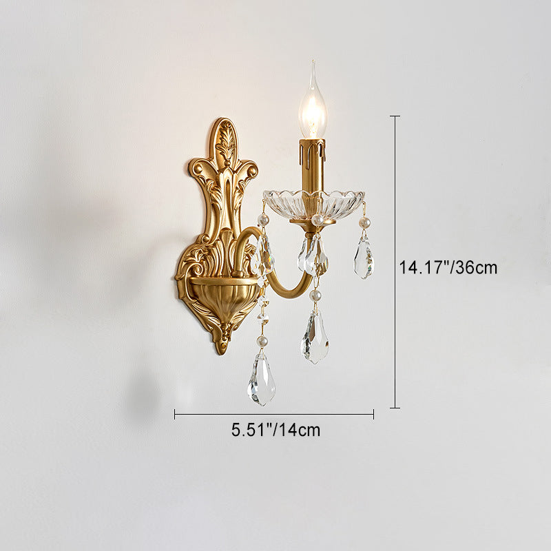 Brass Crystal Glass Candlestick Wall Lamp