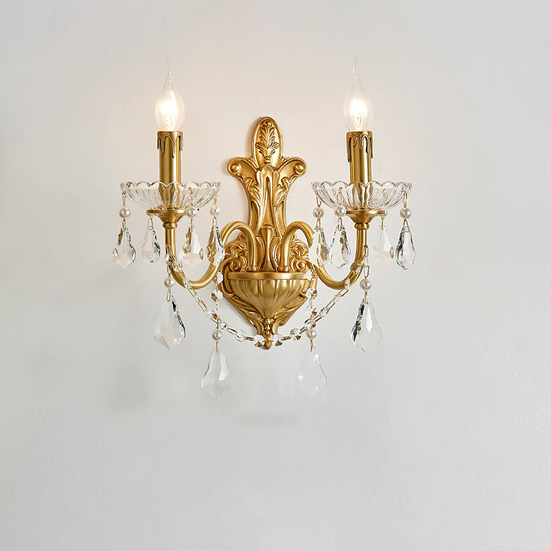 Brass Crystal Glass Candlestick Wall Lamp