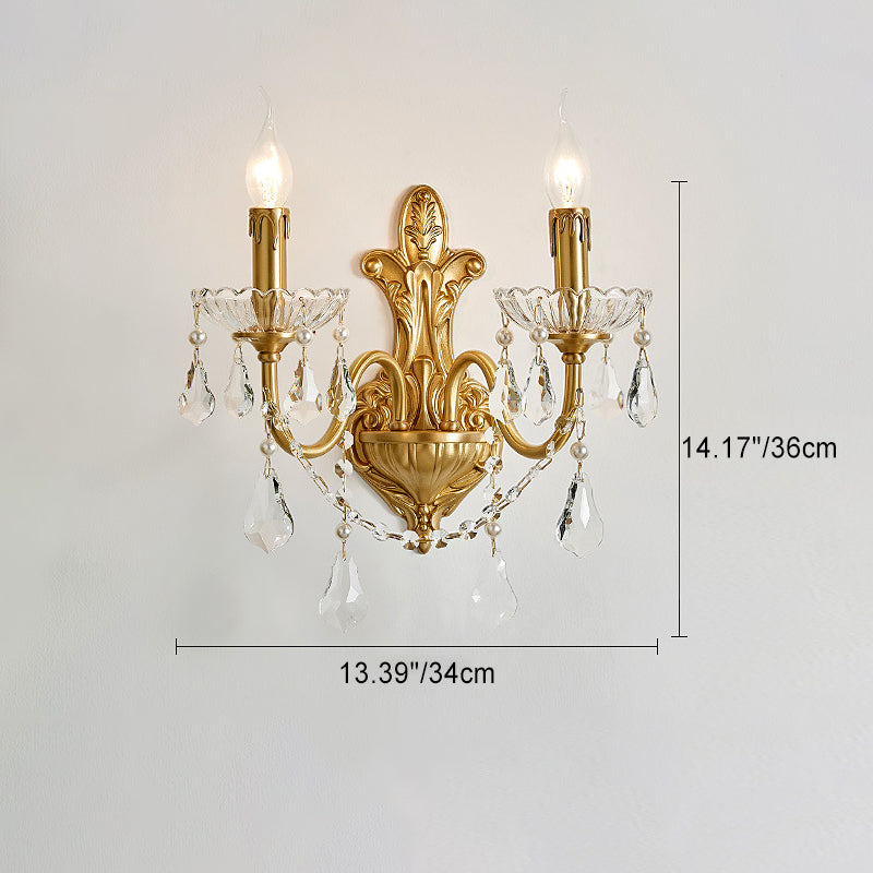 Brass Crystal Glass Candlestick Wall Lamp