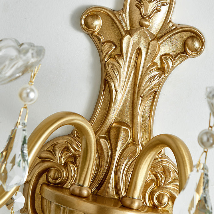Brass Crystal Glass Candlestick Wall Lamp