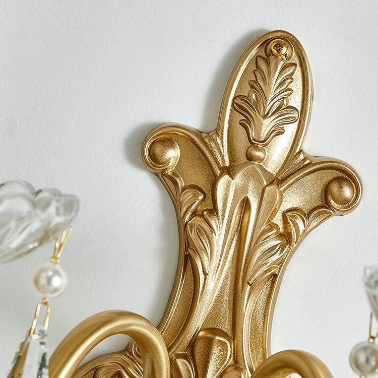 Brass Crystal Glass Candlestick Wall Lamp