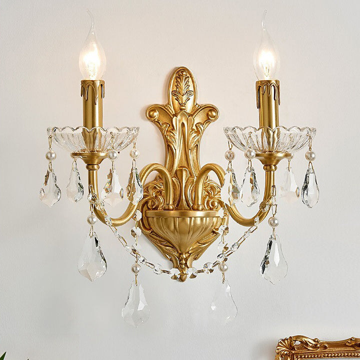 Brass Crystal Glass Candlestick Wall Lamp