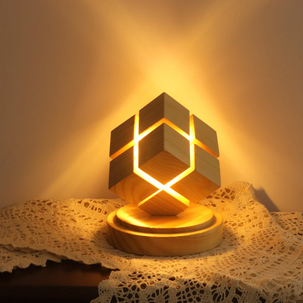 Battery Wood Magic Cube Table Lamp