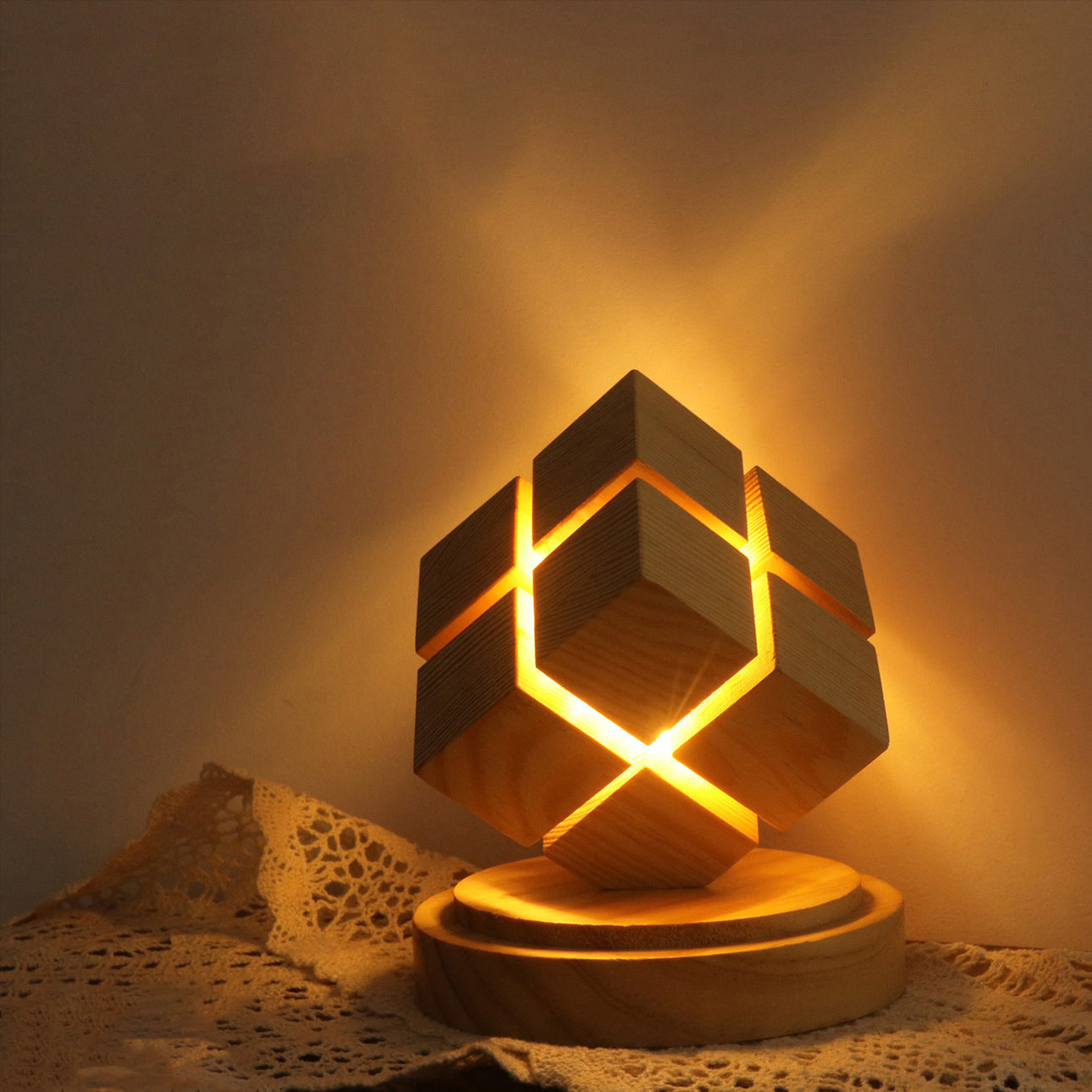 Battery Wood Magic Cube Table Lamp