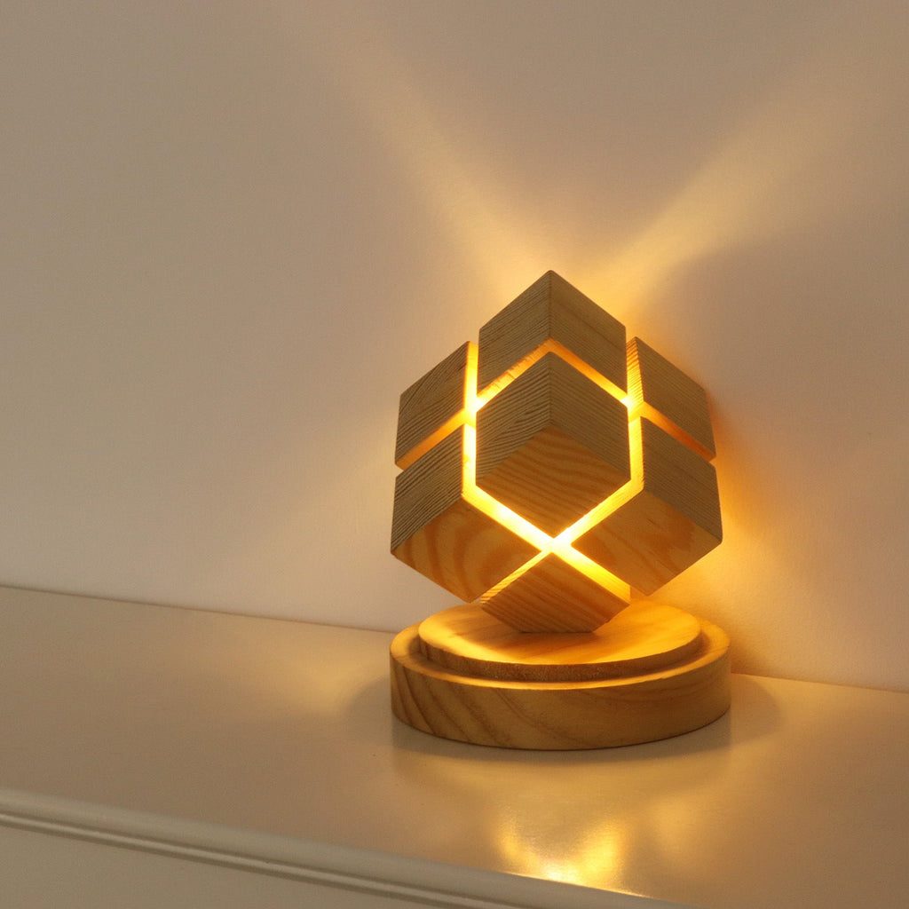 Battery Wood Magic Cube Table Lamp