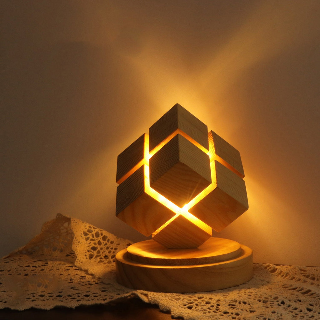 Battery Wood Magic Cube Table Lamp
