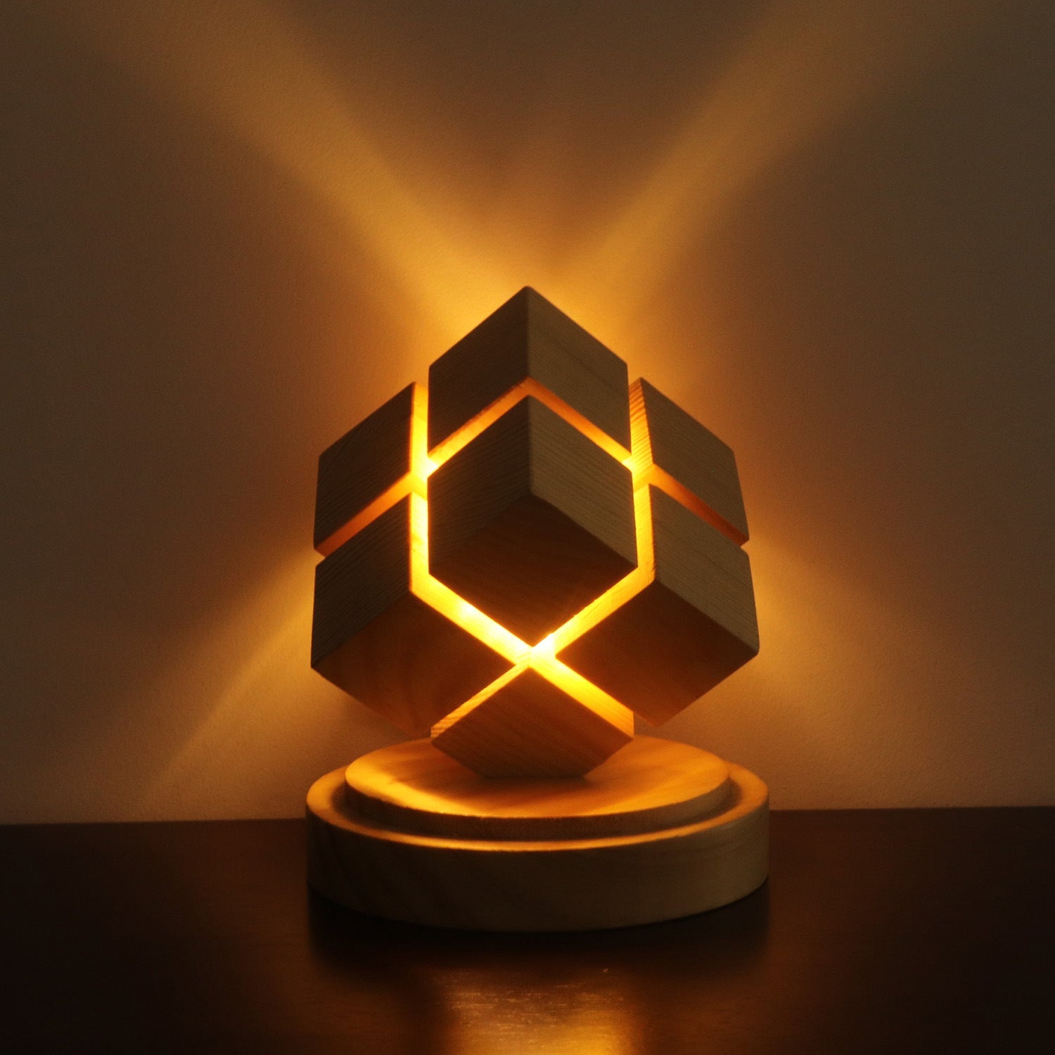Battery Wood Magic Cube Table Lamp