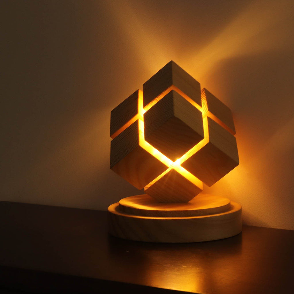 Battery Wood Magic Cube Table Lamp