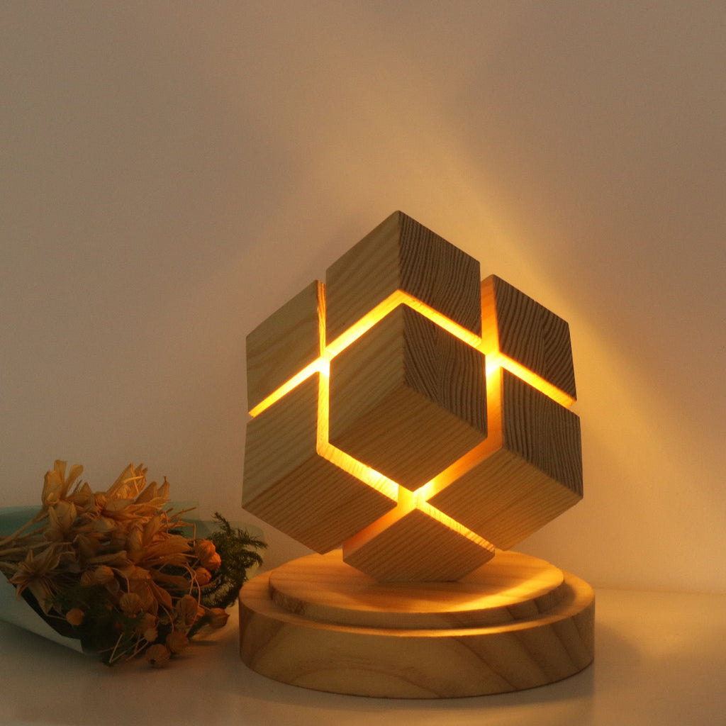 Battery Wood Magic Cube Table Lamp