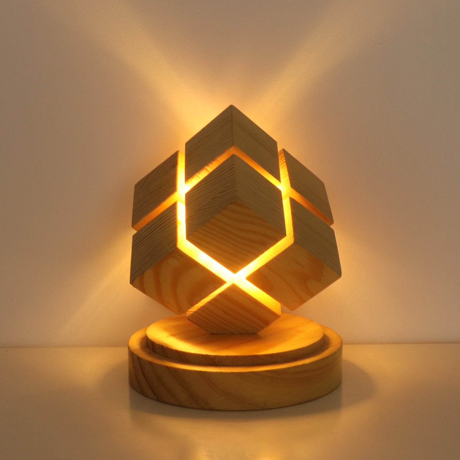 Battery Wood Magic Cube Table Lamp