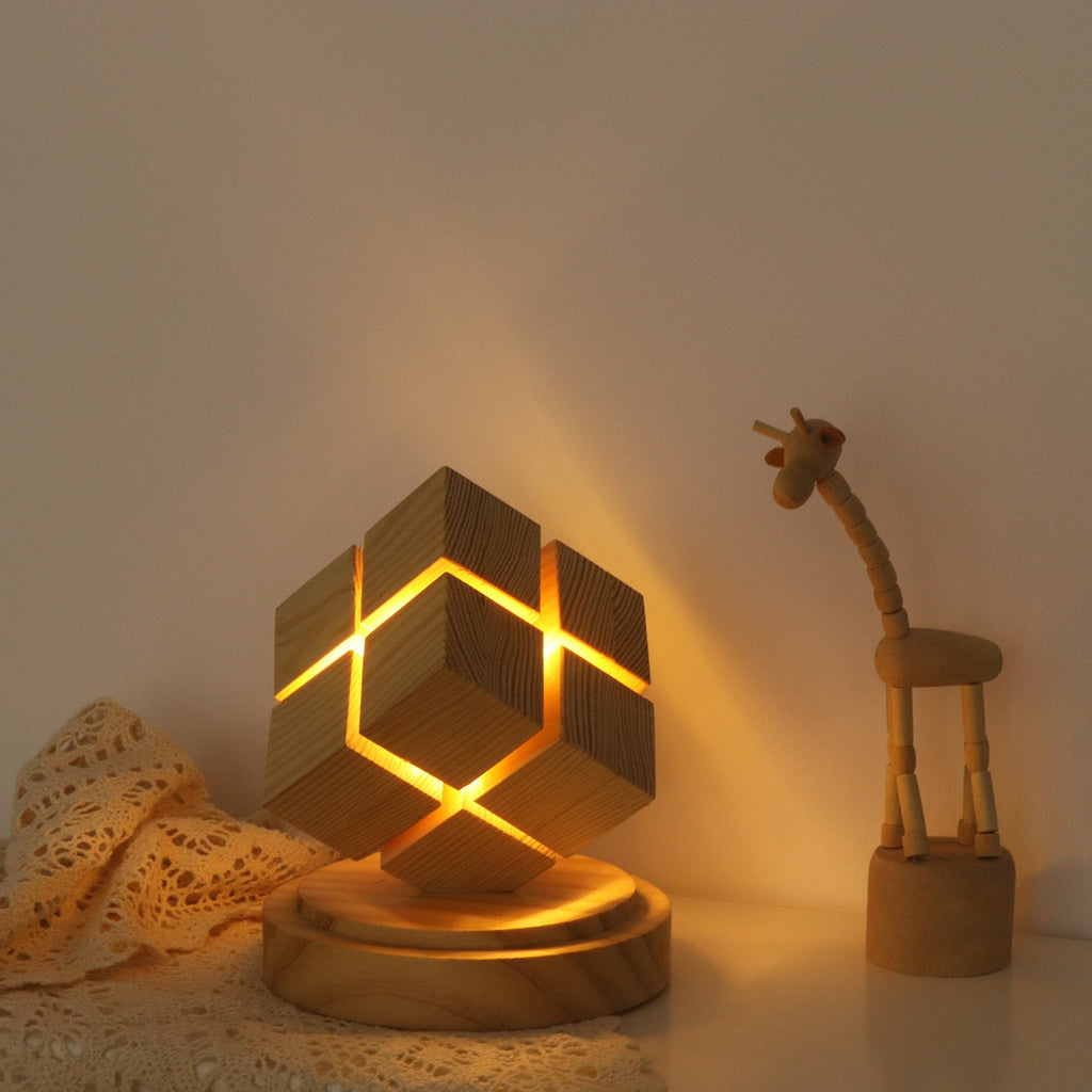 Battery Wood Magic Cube Table Lamp