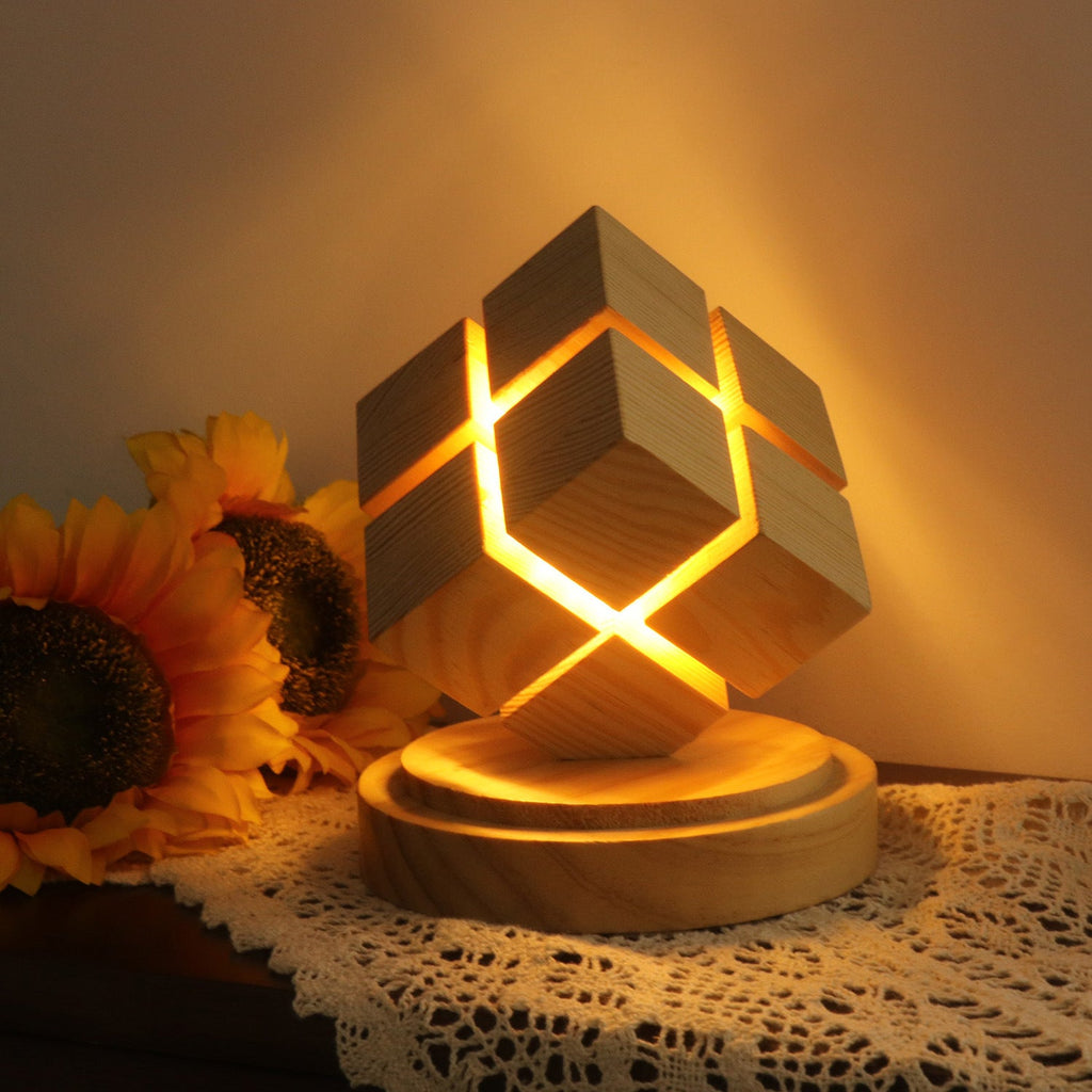 Battery Wood Magic Cube Table Lamp