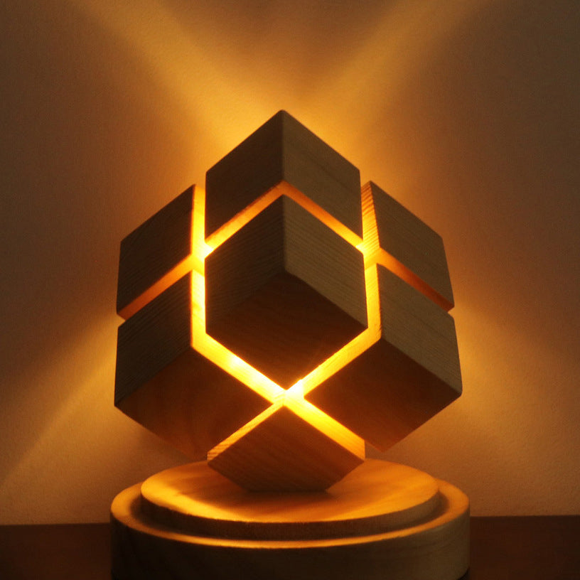 Battery Wood Magic Cube Table Lamp