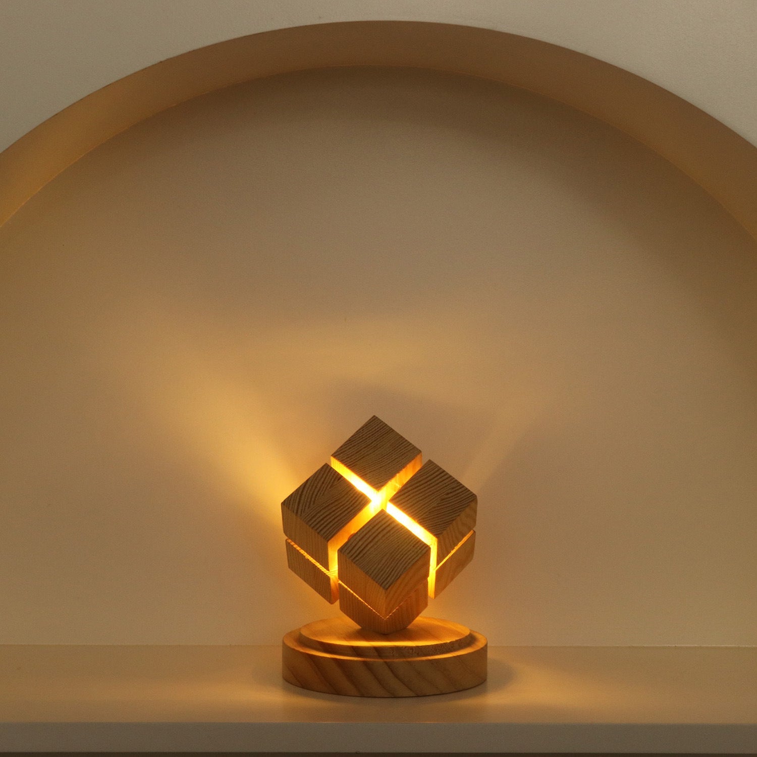 Battery Wood Magic Cube Table Lamp