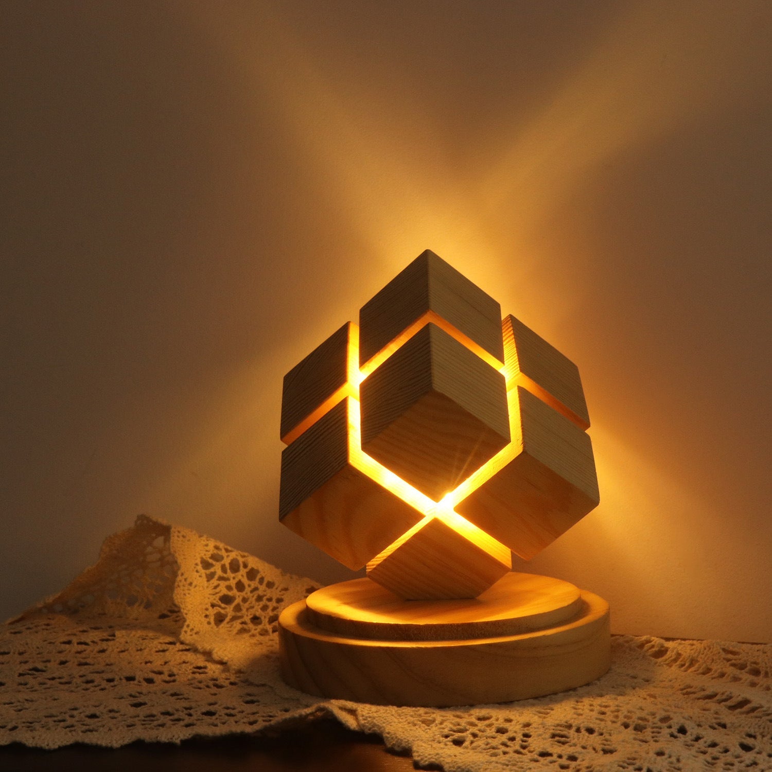 Battery Wood Magic Cube Table Lamp