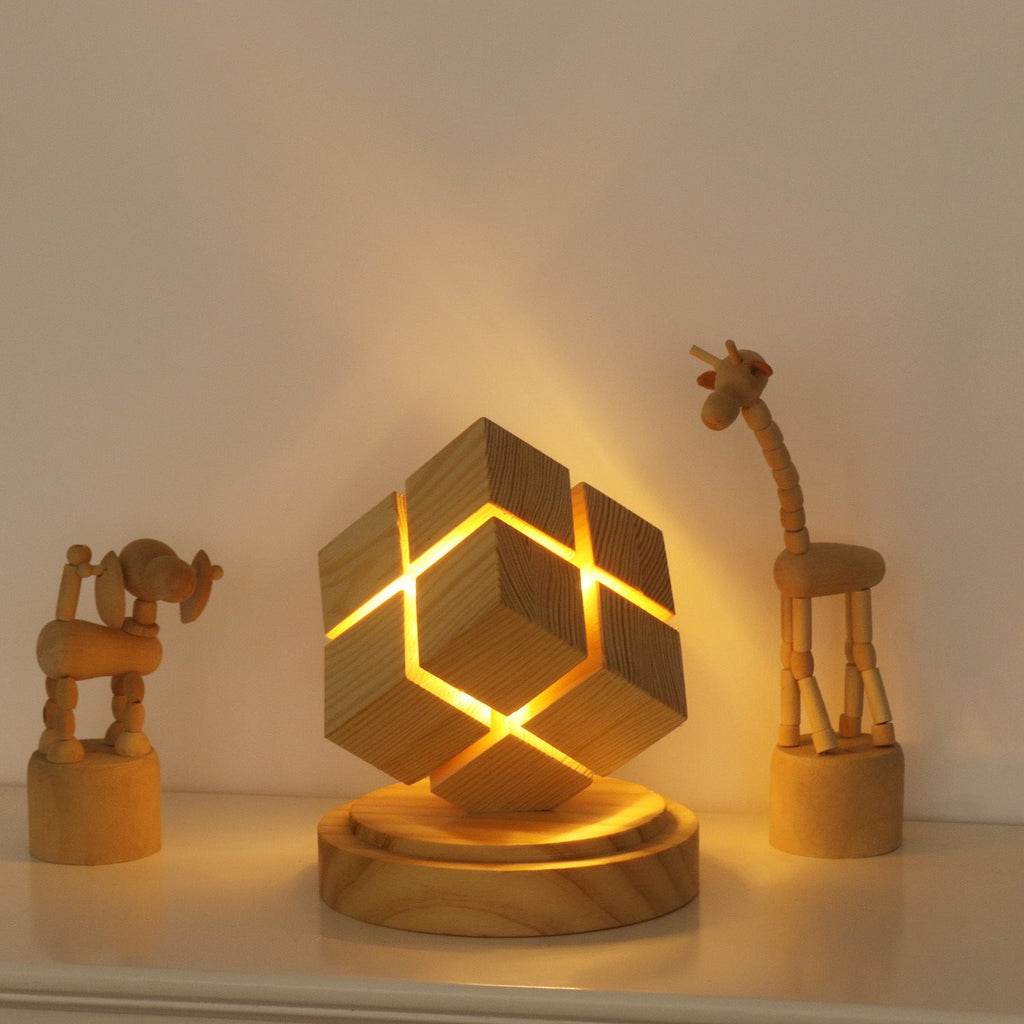 Battery Wood Magic Cube Table Lamp